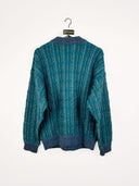 Maglione verde blu in lana handmade - L