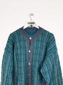 Maglione verde blu in lana handmade - L