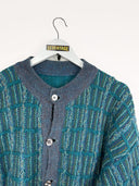 Maglione verde blu in lana handmade - L