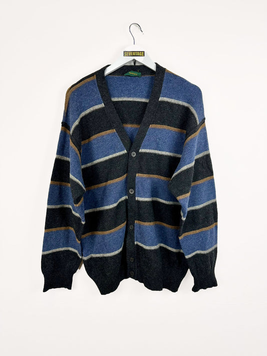 Cardigan marrone a righe in lana 90s - XL