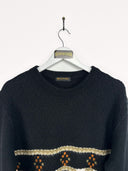 Maglione nero beige in lana - L