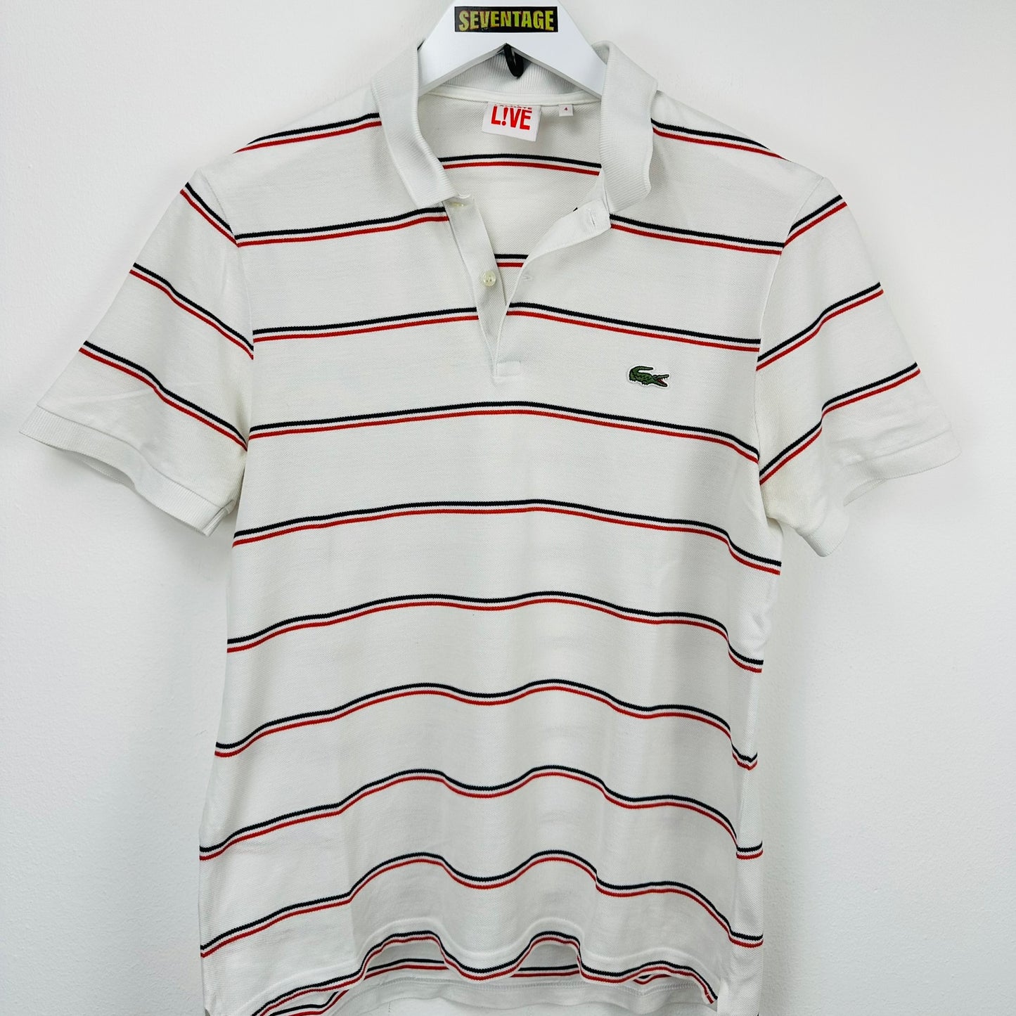 Polo Lacoste bianca a righe - S