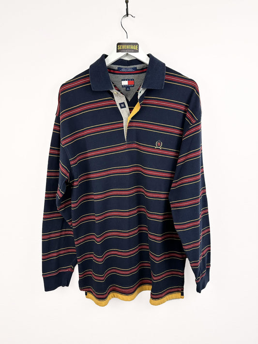 Polo blu a righe Tommy Hilfiger 00s - XL