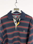 Polo blu a righe Tommy Hilfiger 00s - XL