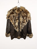 Pelliccia marrone con pelle decorata - M/L