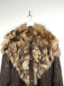 Pelliccia marrone con pelle decorata - M/L