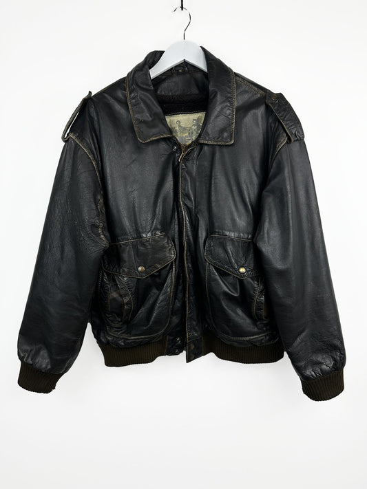 Bomber nero in pelle imbottito (25g191) - L