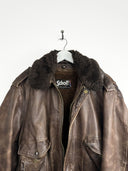 Bomber in pelle Schott marrone imbottito con pelo (25g540) - M