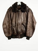 Bomber in pelle Schott marrone imbottito con pelo (25g540) - M