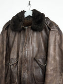 Bomber in pelle Schott marrone imbottito con pelo (25g540) - M