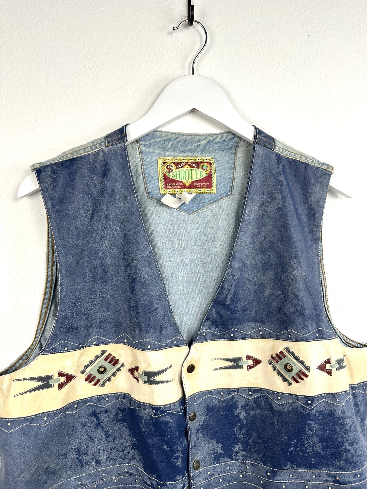 Gilet in jeans/ecopelle 80s blu (25gt21) - L