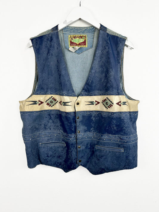 Gilet in jeans/ecopelle 80s blu (25gt21) - L