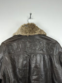 Giacca bomber in pelle Redskins marrone con pelo (26-234) - M