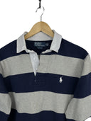 Polo rugby longsleeve Ralph Lauren grigia blu a righe (26-349) - M