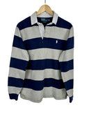 Polo rugby longsleeve Ralph Lauren grigia blu a righe (26-349) - M
