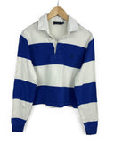 Polo rugby longsleeve Ralph Lauren cropped blu a righe donna (26-372) - S
