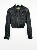 Giacca in pelle marrone cropped donna (26g189) - XS