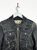 Giacca in pelle marrone cropped donna (26g189) - XS