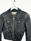 Giacca in pelle marrone cropped donna (26g189) - XS