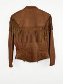 Giacca cowboy in pelle cammello frange donna (26g332) - S/M