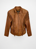 Giacca cowboy in pelle cammello frange donna (26g332) - S/M