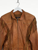Giacca cowboy in pelle cammello frange donna (26g332) - S/M