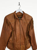 Giacca cowboy in pelle cammello frange donna (26g332) - S/M