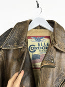Giacca chiodo in pelle Alan Gordon marrone anni 90 (26g378) - S