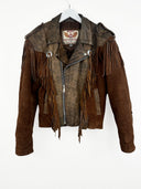 Giacca in pelle marrone con frange western (26g385) - M