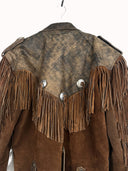 Giacca in pelle marrone con frange western (26g385) - M