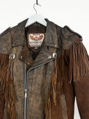 Giacca in pelle marrone con frange western (26g385) - M