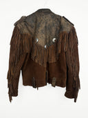 Giacca in pelle marrone con frange western (26g385) - M