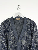 Maglione cardigan blu misto lana (26m02) - XL