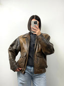 Giacca in pelle faded marrone aviator 80s (25g280) - S/M
