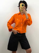 Camicia Ralph Lauren arancione in lino cropped (26-135) -XS