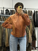 Giacca cowboy in pelle cammello frange donna (26g332) - S/M