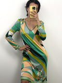 Abito estivo Emilio Pucci verde giallo nero 100% seta - 44/M