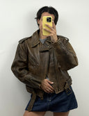 Giacca chiodo in pelle Alan Gordon marrone anni 90 (26g378) - S/M