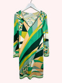 Abito estivo Emilio Pucci verde giallo nero 100% seta - 44/M