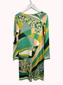 Abito estivo Emilio Pucci verde giallo nero 100% seta - 44/M
