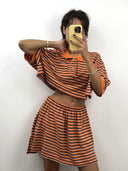 Completo polo + gonna Ralph Lauren arancio a righe rework (26-196) - TGU