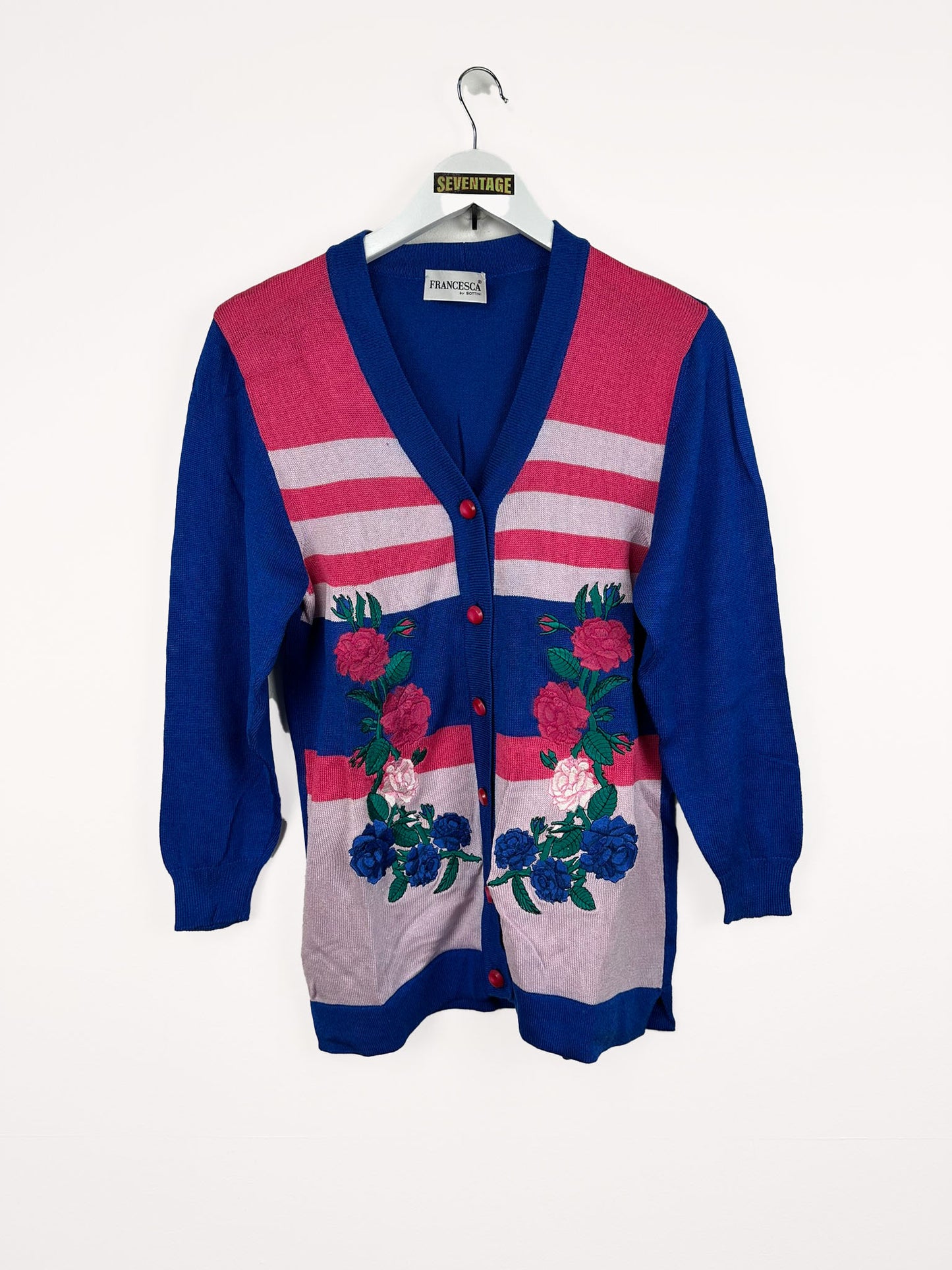 Cardigan blu rosa con ricami donna - L