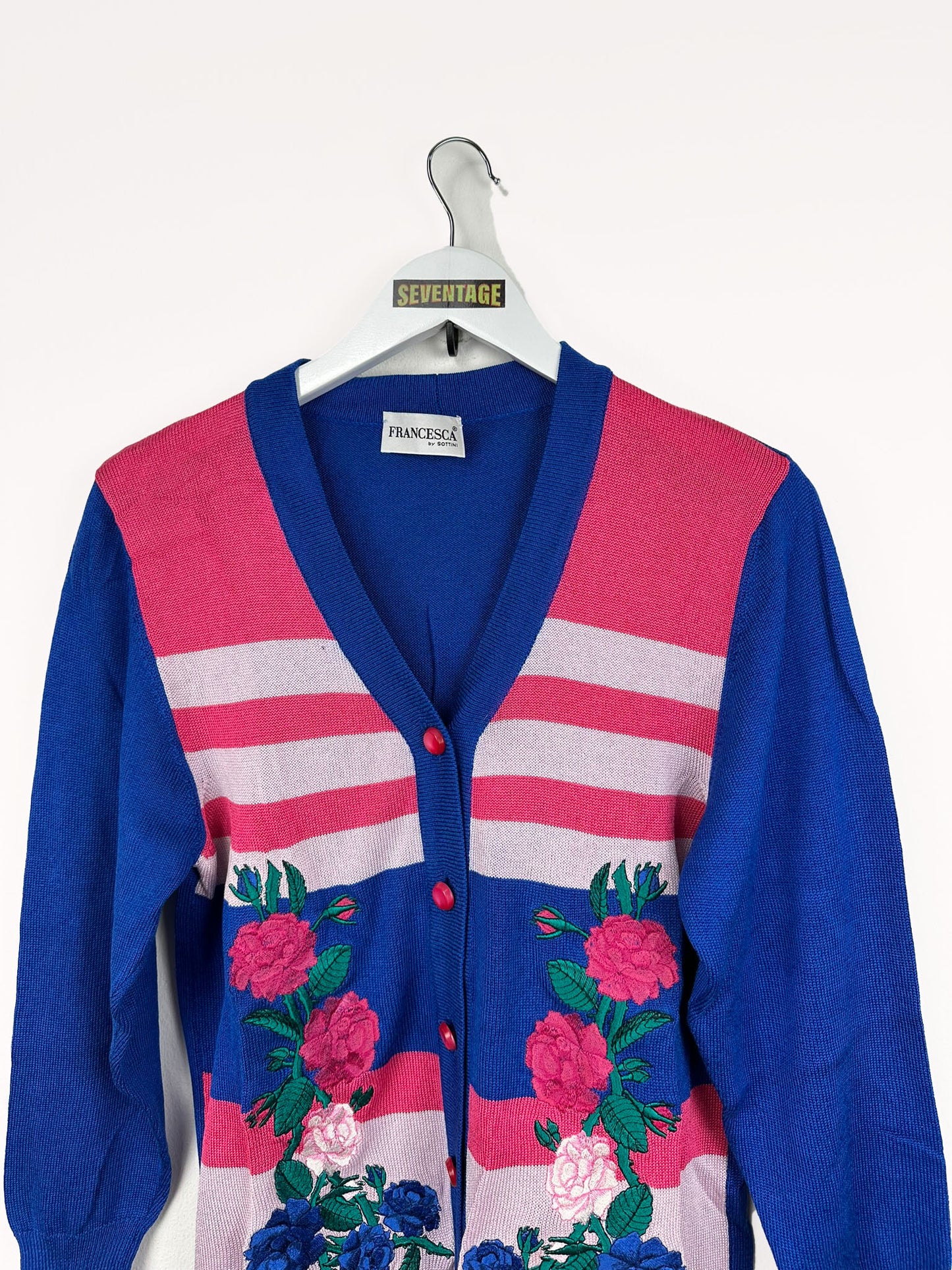 Cardigan blu rosa con ricami donna - L