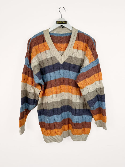 Maglione multicolor a righe vintage - XL